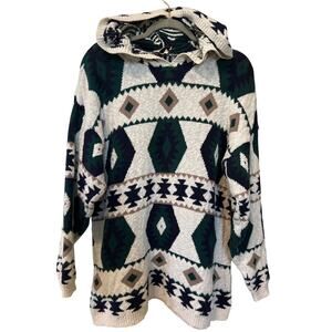 Vintage 90s Stefano Aztec Geometric Hoodie Sweater Y2K Women's Large XL 80s EUC